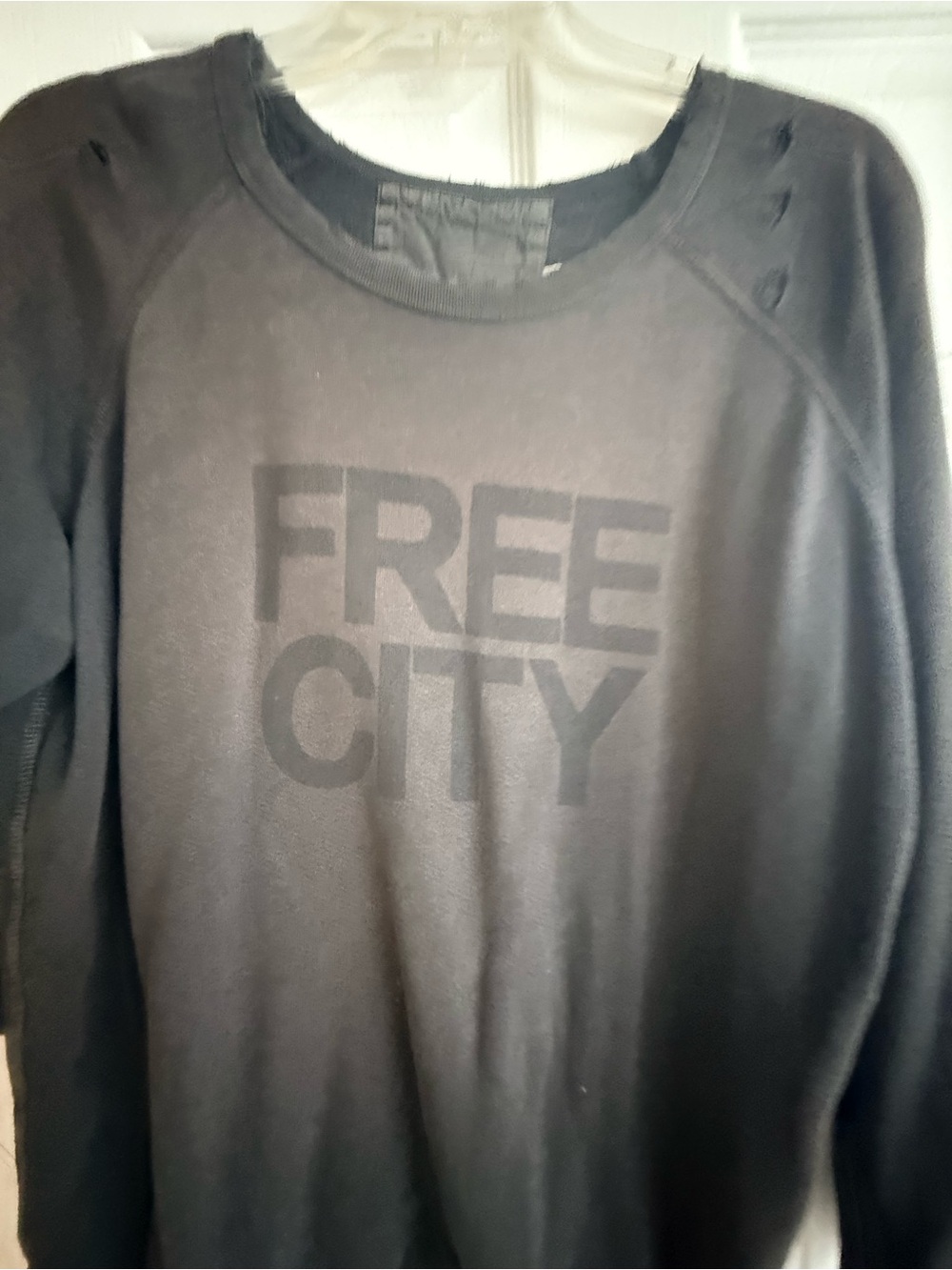 freecity Black Crewneck Sweatshirt with Subtle Logo-l distressed